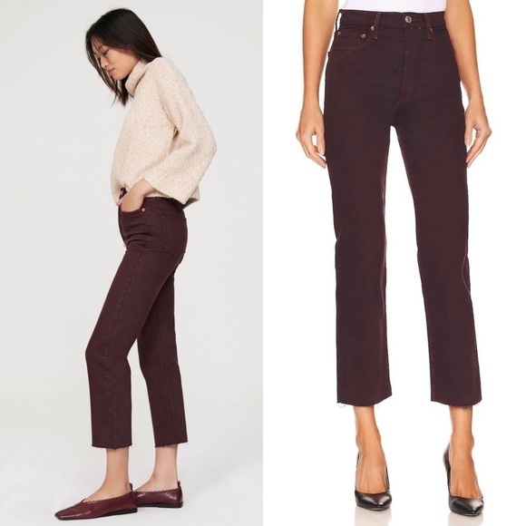 NWT RE/DONE 70s High Waist Stovepipe Straight Leg Ankle Crop Plum Denim Jeans 25 - Picture 6 of 9